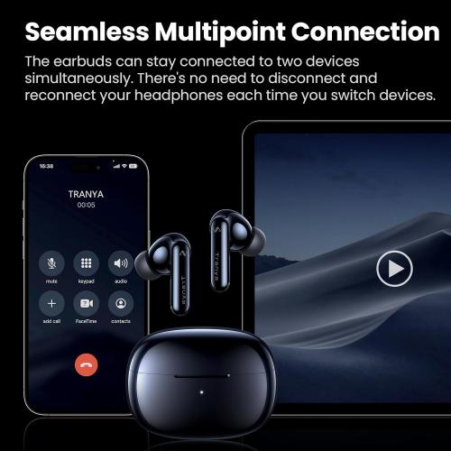 Midnight Blue TRANYA Nova Hybrid Active Noise Canceling Wireless Earbuds, Qualcomm® 3072 aptX™ Adaptive LE Audio, 6 Mics with CVC 8.0 for Clear Calls, Multipoint Connection, Transparency Mode, Customized APP