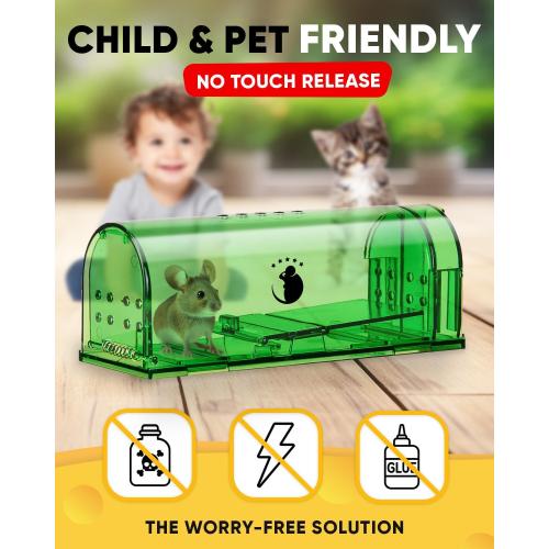 Motel Mouse Humane No Kill Mouse Traps Live Catch & Release - 4 Pack | Kid & Pet Friendly • No Touch Release • Reusable Design • Easy to Use • Humane