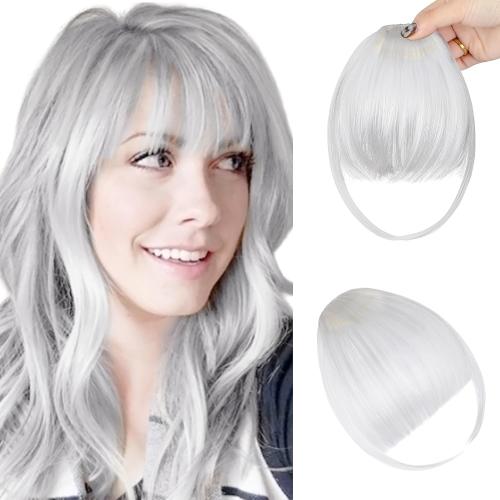 Bangs Hair Clip in Bangs, Fake Bangs Natrual Clip in Hair Extensions, Easy to Use Faux Bangs Clip on bangs, Wispy Bangs Fringe with Temples Hairpieces for Daily Wear (Silver Gray)