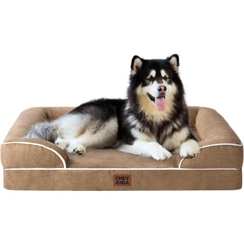 EHEYCIGA Orthopedic Dog Beds for Extra Large Dogs, Waterproof Memory Foam XXL Dog Bed with Sides, Non-Slip Bottom and Egg-Crate Foam Big Pet Couch Bed with Washable Removable Cover, Camel