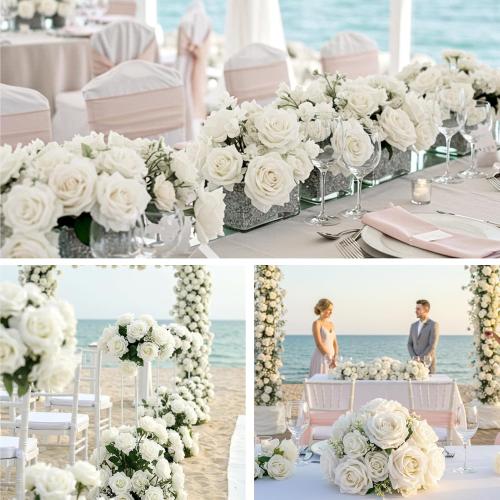Auihiay Roses Artificial Flower - Realistic White Fake Roses for Wedding Centerpieces, Table Decor, Valentine's Day, Mother's Day, and Home Party Decorations
