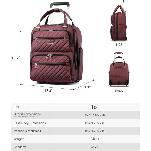 LUGGEX Underseat Carry On Luggage with Wheels, Stylish Lightweight Under Seat Luggage, Soft Sided Personal Item Suitcase for Short Trip (Dark Scarlet, 16 Inch)