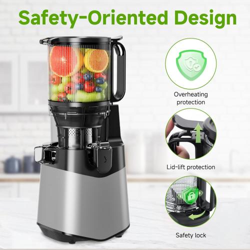 Cold Press Juicer, 5.8 Wide Feed Chute Juice Extractor Machine with 400W, High Juice Yield, Slow Masticating Juicer for Whole Vegetables & Fruits, Dark Grey