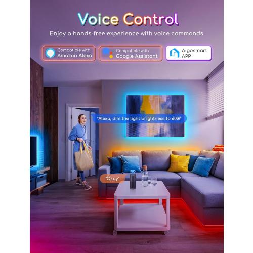 24.6 Ft Aigostar wifi Alexa Smart LED Strip Lights, 24.6ft RGB Led Strip Light with Smart App Control Remote, Led Lights for Bedroom,TV,Party and Christmas, MUSIC Sync Color Changing Light, Vioce control