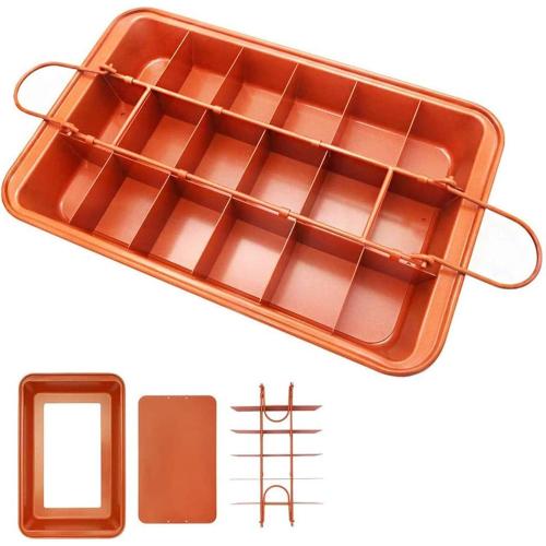 Brownie Pan, Non Stick Brownie Pans With Dividers, 18 Pre-slice Brownie Baking Tray, High Carbon Steel Bakeware for Oven Baking, Size 12 X 8 X 2 Inches