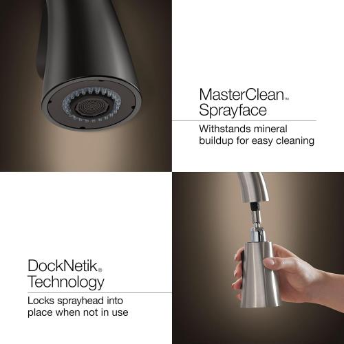 KOHLER K-99259-CP Artifacts Single-Hole Kitchen Sink Faucet with 17-5/8-Inch Pull-Down Spout, 3-Function Sprayhead, and Turned Lever Handle, Polished Chrome