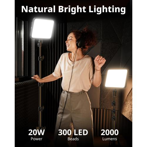 UBeesize 2 Pack LED Video Light Kit, Photography Lighting, 13 Studio Lights with 65 Tripod Stand and Phone Holders, Podcast Lighting for Video Recording,Tiktok,YouTube