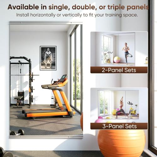 Antok Home Gym Mirror 48x24 2PCS, Large Full Length Wall Mounted Mirrors, Frameless Tempered Glass Full Body Mirror for Gym Yoga Dance Studio Garage Bedroom & Bathroom