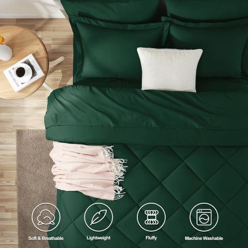 GREEN CozyLux Queen Comforter Set Emerald Green - Bed in a Bag Queen Size 7 Pieces, Luxury Soft Bed Set for All Seasons, Bedding Set with Down Alternative Comforter, Sheets, Pillowcases & Shams