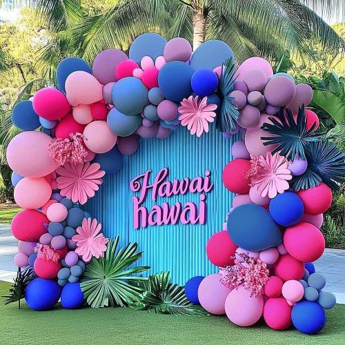 Hot Pink Blue Purple Balloon Arch - Double Stuffed Dusty Slate Blue Lavender Magenta Balloon