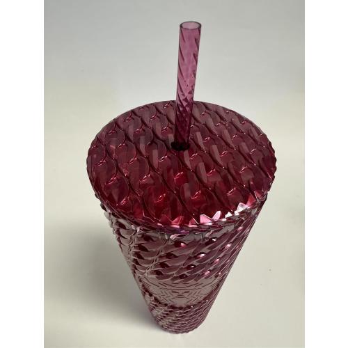 Starbucks Chain Link Burgundy Red 24 Ounce Venti Tumbler – Holiday Edition Reusable Cold Cup with Lid and Straw – Textured Acrylic Travel Mug for Iced Coffee, Tea, and Cold Beverages