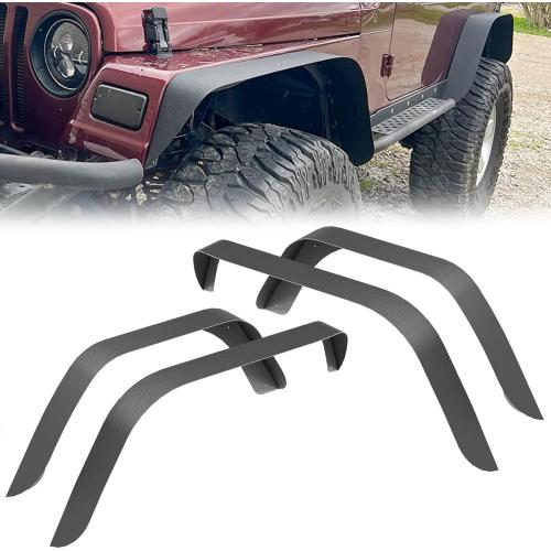 Black 4 pcs for Wrangler TJ LJ Flat Front & Rear Fender Flares Compatible with 1997-2006 Jeep Wrangler TJ & 2004-2006 Jeep Wrangler LJ, Off-Road Heavy Duty Steel Mud Guard Combo Wheel Fenders 4 PCS Kit
