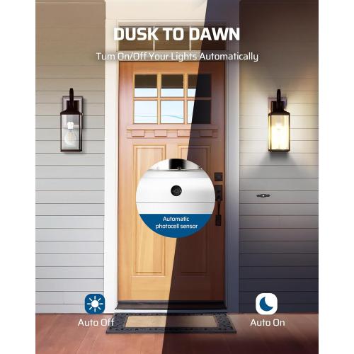 DEWENWILS Light Sensor Socket, E26/E27 Socket Adapter, Automatic Dusk to Dawn Sensor Socket for Porch/Wall Light Fixtures, Compatible with Incandescent/CFL/LED/Halogen, 2 Pack, White, ETL Listed