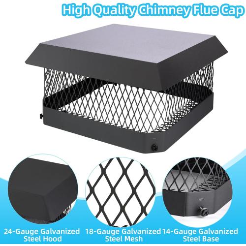 13 x 13 Chimney Caps Fireplace Chimney Cover for Outside Flue Tile Clay, Chimney Flue Cover Chimney Vent Cap with Screen Hood Plate,Galvanized Steel Chimney Rain Cap Roof Rain Guard Top Protector