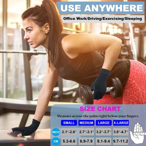 2 Pairs Copper Arthritis Compression Gloves for Rheumatoid, Osteoarthritis, Carpal Tunnel Pain Relief, Compression Hand Gloves for Women & Men,Anti-Slip Fingerless Gloves for Work,Typing (S)