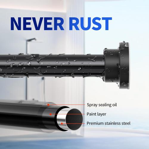 Shower Curtain Rod, 1 Diameter Heavy Duty Tension Shower Rod, Non Slip Adjustable 28-102 inch No Drilling Shower Curtain Rods Spring Tension For Bathroom, Shower Stall, No Rust, Black