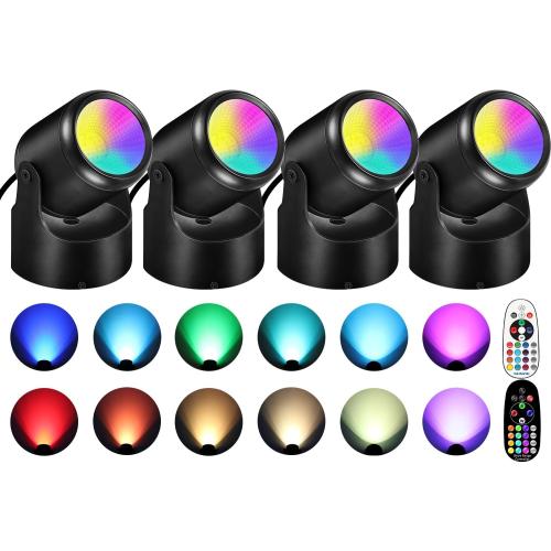 Black 4 Pack 6W RGBW Up Lights Indoor Christmas Spotlight Indoor LED Color Changing Uplighting Indoor with Remote 120V Spot Lights Indoor Plug in Floor Spotlight Indoor for Plant Picture Party, 4 Pack