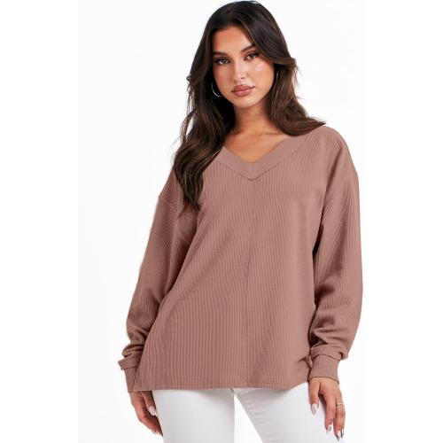 Size M ANRABESS Oversized Long Sleeve Shirts for Women Off the Shoulder Sweatshirt Loose V Neck Tunic Tops High Low Sweater 2025