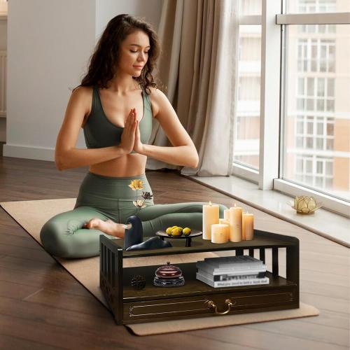 Bamboo Meditation Table with Drawer, Spiritual Altar for Buddhist Prayers, Tea Ceremony and Divination, Relaxing and Zen Personal Space (27.17inch)