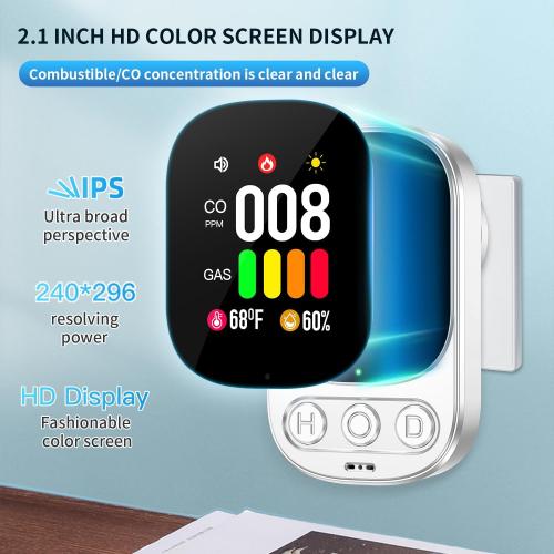 Plug in Carbon Monoxide Detector with Battery Backup, 4 in 1 CO Detector, Combustible Gas Detector, Temperature/Humidity Meter Portable for Home/Travel, Gas Leak Detector with Audible Dual