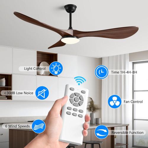 60 in Ceiling Fan of 7400 CFM High Airflow with Light and Remote Control,Outdoor/Indoor Ceiling Fan with 3 Blades Noiseless Reversible DC Motor 6 Speeds with 3 CCT and Timer for Living Room Patios