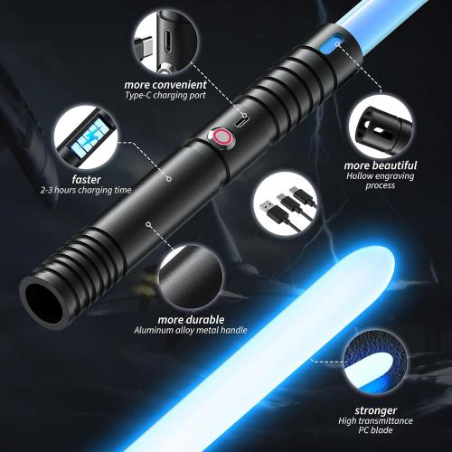 Lightsaber, LED Light Saber with 15 RGB Colors, Lightsabers for 3 Modes, Light Sabers with Connectors, Lightsabers for Dueling, Lightsaber Toy for Adults, Kids, 2 Pack(Black)