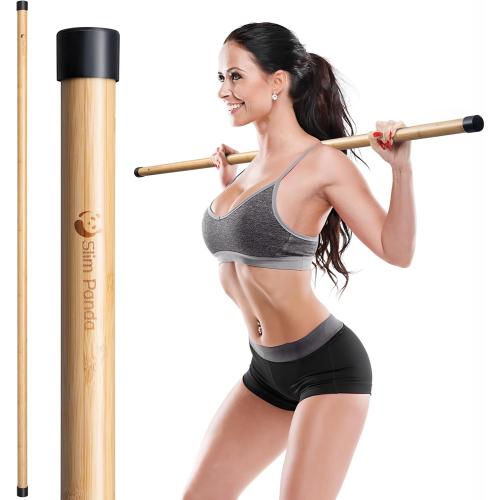 Slim Panda Yoga Stick, 5ft Natural Bamboo Stick with Rubber Ends, Exercise Stretching Stick for Yoga, Stretching, Balance and Correcting Posture, Rehabilitation Physical Therapy Aids