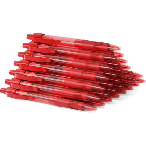 deegtran Pens Bulk, 30 Pack No Bleed Red Ink Click Pens with Soft Grip, Wholesale Retractable Ballpoint Pens for Office School, Medium Point Smooth 1.0MM