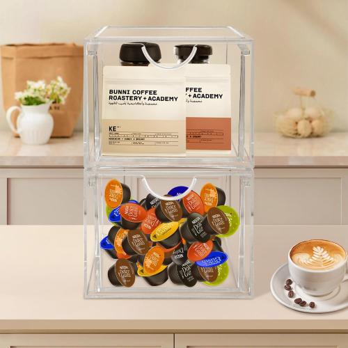 2 Pack Clear Stackable Storage Drawer, Bathroom Makeup Organizer, Plastic Storage Bins, Acrylic Organization and Storage for Vanity, Kitchen Cabinets, Pantry, Undersink