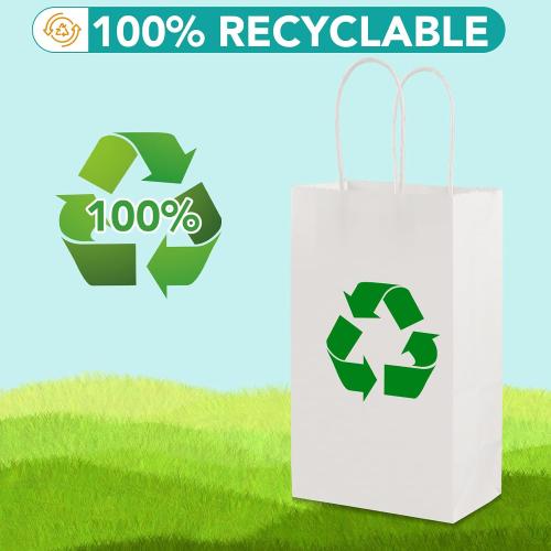 XPCARE White Paper Bags with Handles, 200Pcs 5.25x3.25x8.25'' Kraft Bags
