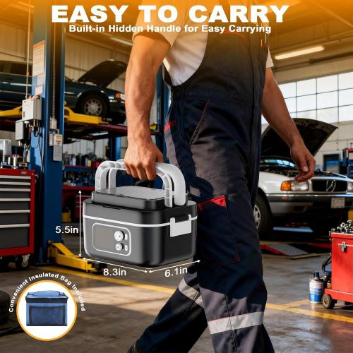 6.3-Cup Cordless Electric Lunch Box for Adults, 27000mAh Heated Lunch Box For Men Battery Powered with Automatic Heating, 100W Self-Heating Portable Food Warmer for Hot Meals Anywhere, Black