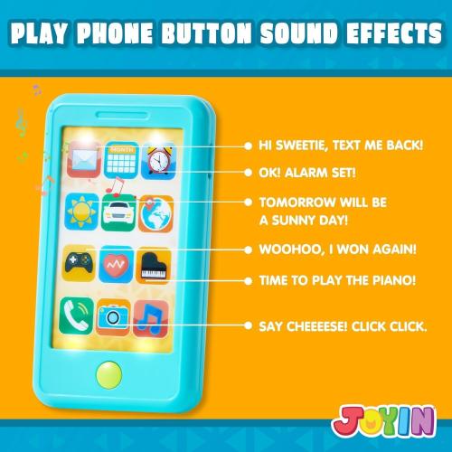 Pretend Toddler Play Phone, Learning Toy Phone Set,Keyfob Key Toy and Credit Cards Set, Kids Cellphone, Girls Boys Birthday Gifts for 1 2 3 Year Old,Baby Blue, Kids Presents, Easter Basket Stuffers