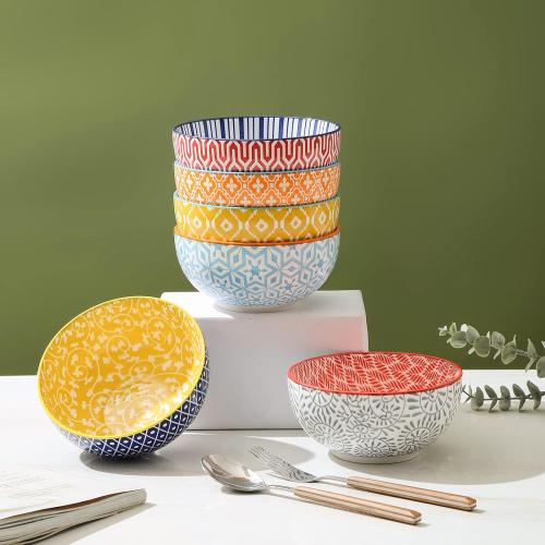 Selamica Ceramic Cereal Bowls Set of 6, 24 Oz Deep Soup Bowls for Kitchen, 5.9 Inch Dessert Bowls for Salad, Pasta, Oatmeal, Ramen, Microwave Dishwasher Safe, Set of 6, Assorted Colors____