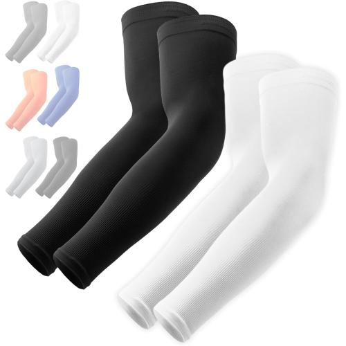 White and Black OutdoorEssentials UV Sun Protection Arm Sleeves - Compression Arm Sleeve, UV Arm Sleeves Men, Women - Golf Cooling Sleeves