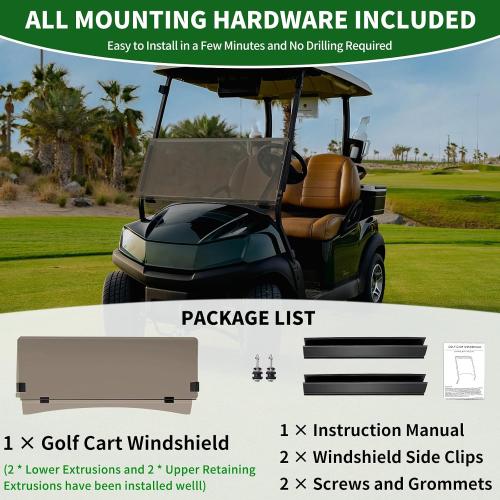 Golf Cart Foldable Windshield 3/16 (5MM) Thicken Only Fits Club Car Precedent 2004 , Tempo 2017 , Onward 2017 , 1×1 Struts Rail Front Folding Acrylic Windshield Replacement - Tinted