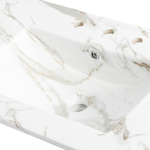 JONATHAN Y SNK1003C Ancillary 3-Hole 36 in. W x 18.25 in. D Classic Contemporary Rectangular Ceramic Single Sink Basin Vanity Top, White Marble Effect