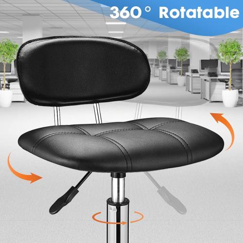 Square Rolling Stools with Backrest Height Adjustable Swivel Stool with Wheels Black