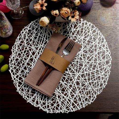 Round Placemat Hollow Anti-Slip Mat Table Coaster Insulation Decorative Western(Gray)