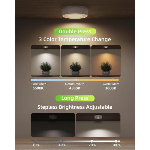 EZVALO LED Puck Lights, Rechargeable Battery Touch Light, 2.5'' Mini Tap Lights, Wireless Closet Light, Under Cabinet Lighting, 3 Color Temps, Sitck On Lights for Kitchen,Closet,Pantry,Shelves(2 Pack)
