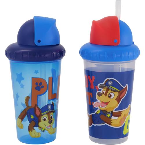 Toddler Sippy Cups for Boys | 10 Ounce Paw Patrol Sippy Cup Pack of Two with Straw and Lid | Durable Blue Leak Proof Travel Water Bottle for Toddlers