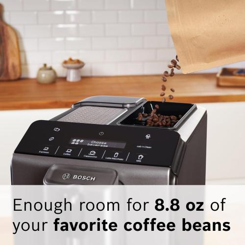 Bosch TIU20508 300 Series Fully Automatic Espresso Machine with Milk Express (in-cup frother), LCD   Touch Control Panel, Cup Warmer, OneTouch Milk-based Beverages and 5 Beverage Options, Dark Silver‼️Light dirt‼️