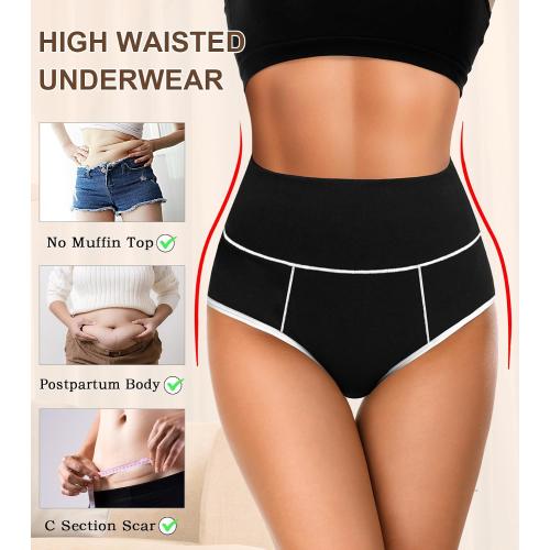 Size Medium Color Black K-CHEONY High Waisted Cotton Underwear for Women Tummy Control Ladies Panties Breathable Full Coverage 5Pack