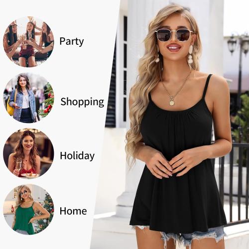 SIZE LARGE Women Built-in Bra Camisole Adjustable Strap Tank Top Summer Loose Fit Cami Shirt