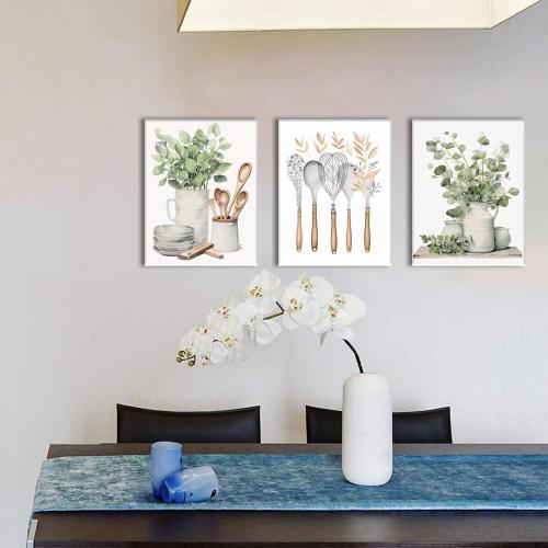 AOYUSMO Kitchen Wall Decor 3 Piece Sage Green Botanical Prints 16x24
