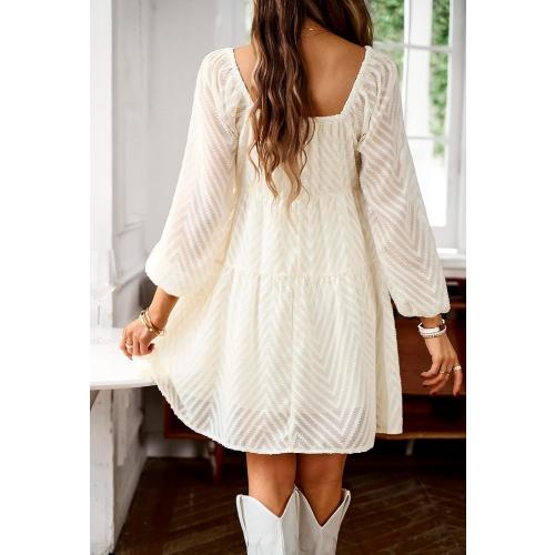 Size Small BestWendding Women's Casual Long Sleeve Mini Dress 2025 Summer Fall Square Neck Ruffle Tiered Flowy Loose Babydoll Dress