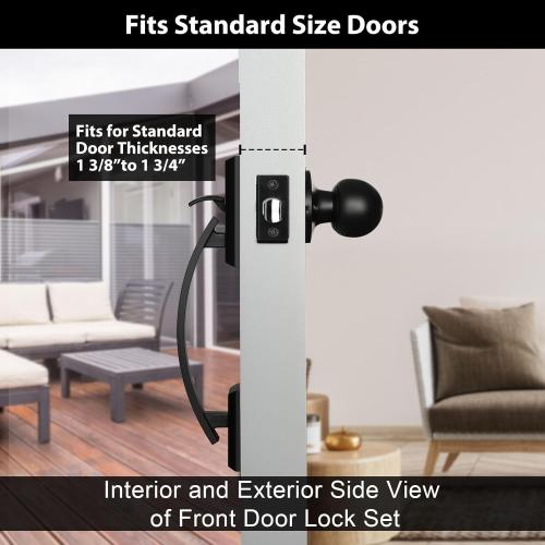 Haidms Front Door Handle, Black Door Handle Exterior, Entry Door Handle and Reversible Handle Knob, Matte Black Entry Door Handles