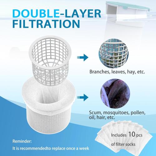 Above Ground Pool Skimmer,No Installation Required, no Adjustable Bracket Required,Comes with 10 Filter Socks, Special Note: The Pool Pump Flow Rate Must not Exceed 2100 GPH(Turquoise)