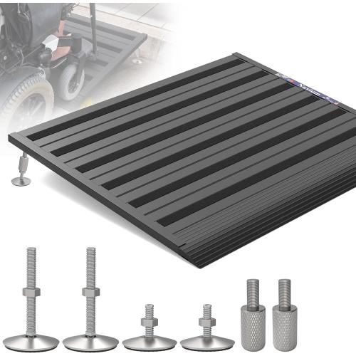 Threshold Ramp for Doorways,Adjustable Height 2.6-7.3 Aluminum Wheelchair Ramp with Heightening Screws and Swivel Angle Leg,1100lbs Load Capacity,30W＆36''L Curb Ramp for Trolley,Power Chairs
