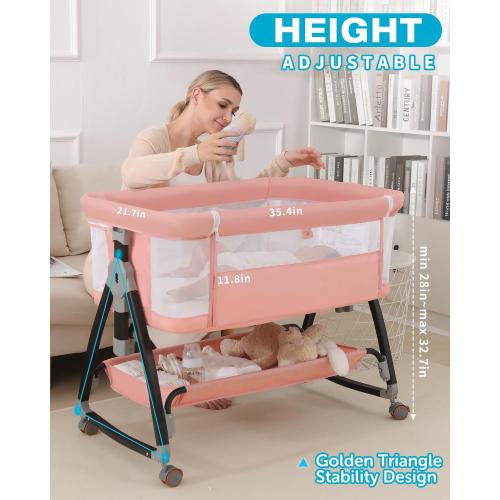 Bedside Bassinet for Baby, 3 in 1 Breathable Mesh Baby Bassinet, 6 Height Adjustable, Easy to Assemble, Bassinet Bedside Sleeper with Wheels, Mosquito Net, Storage Basket, Bassinets for Newborn Baby | Multi-functional