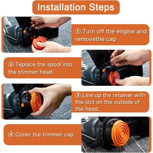 WA0007/50022833 Trimmer Spools for Worx Weed Eater WG116 WG119 WG183: 2×16ft 0.065 Inches Durable Auto-Feed Replacement String Compatible with Worx, 50019417 Cap Cover (8 Line Spool)